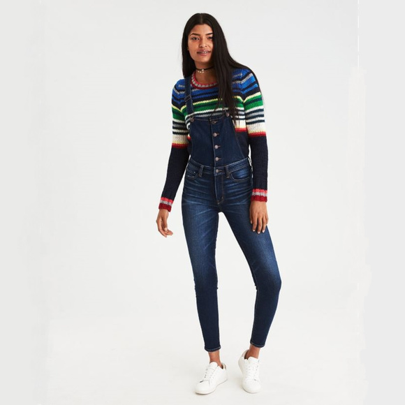 American Eagle Denim X Jegging Dark Wash Overall - Picture 2 of 3